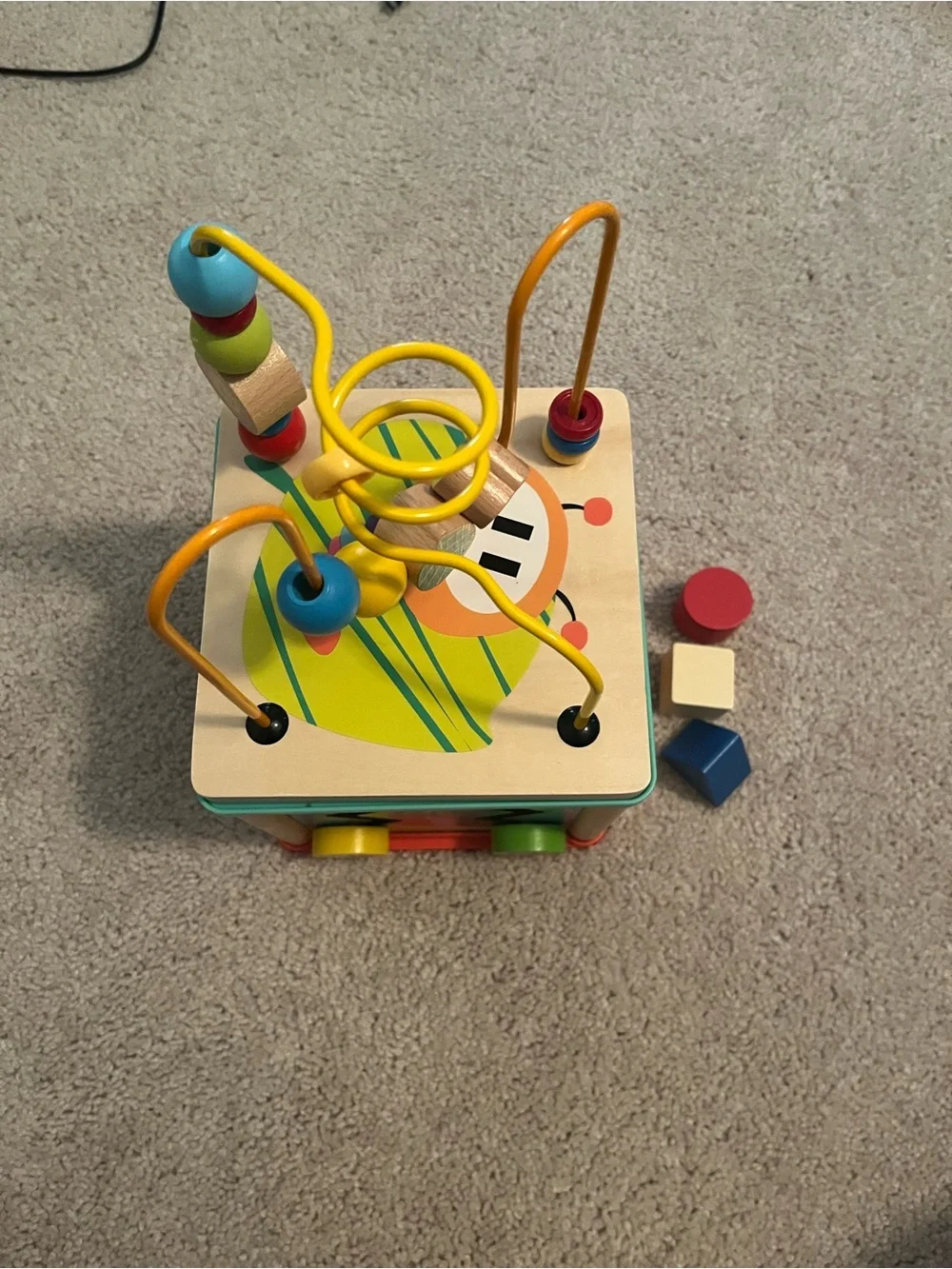 Wooden Activity Cube with Yellow Bead Maze - Kids Toys